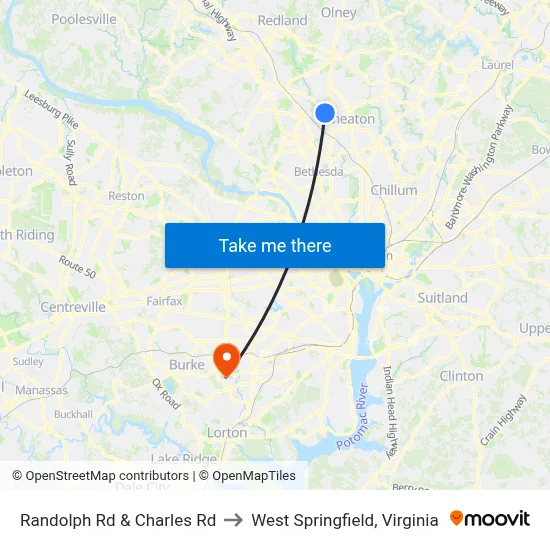 Randolph Rd & Charles Rd to West Springfield, Virginia map
