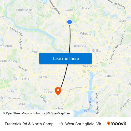 Frederick Rd & North Campus Dr to West Springfield, Virginia map