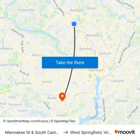 Mannakee St & South Campus Dr to West Springfield, Virginia map