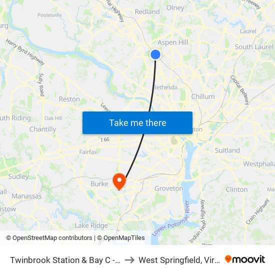 Twinbrook Station & Bay C - West to West Springfield, Virginia map