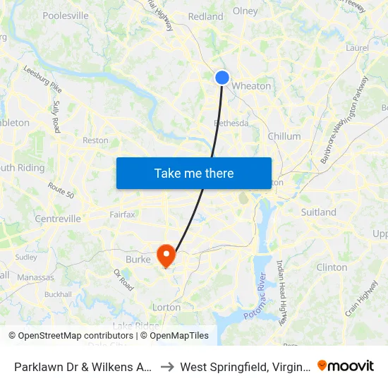 Parklawn Dr & Wilkens Ave to West Springfield, Virginia map