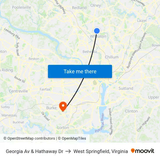 Georgia Av & Hathaway Dr to West Springfield, Virginia map