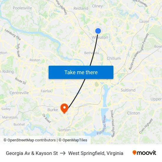 Georgia Av & Kayson St to West Springfield, Virginia map