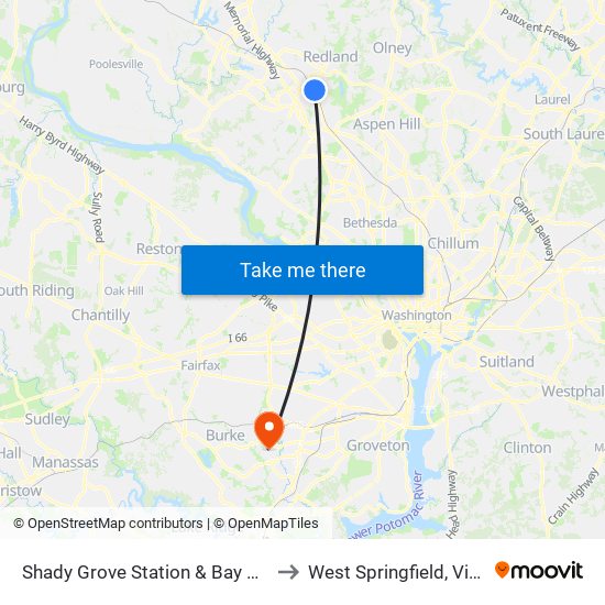 Shady Grove Station & Bay C - East to West Springfield, Virginia map