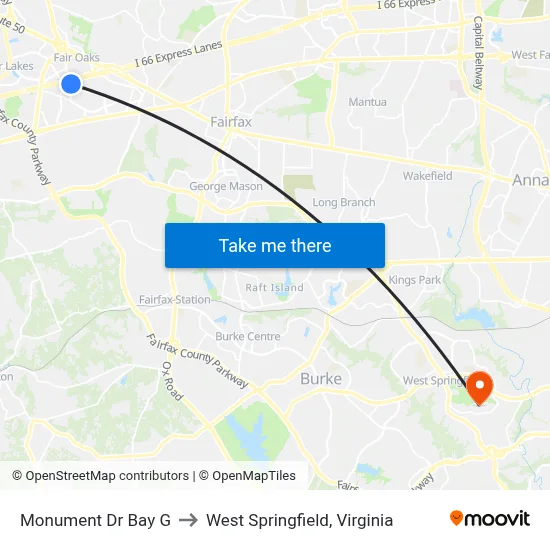 Monument Dr Bay G to West Springfield, Virginia map
