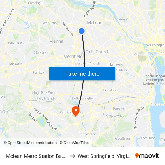 Mclean Metro Station Bay E to West Springfield, Virginia map