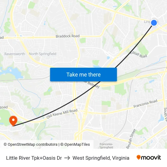 Little River Tpk+Oasis Dr to West Springfield, Virginia map