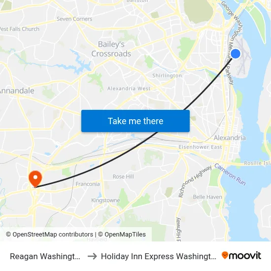 Reagan Washington Airport DCA to Holiday Inn Express Washington Dc Sw - Springfield map
