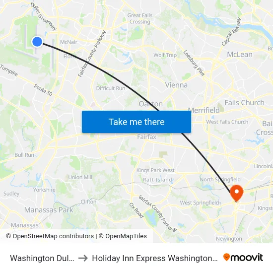 Washington Dulles Airport to Holiday Inn Express Washington Dc Sw - Springfield map