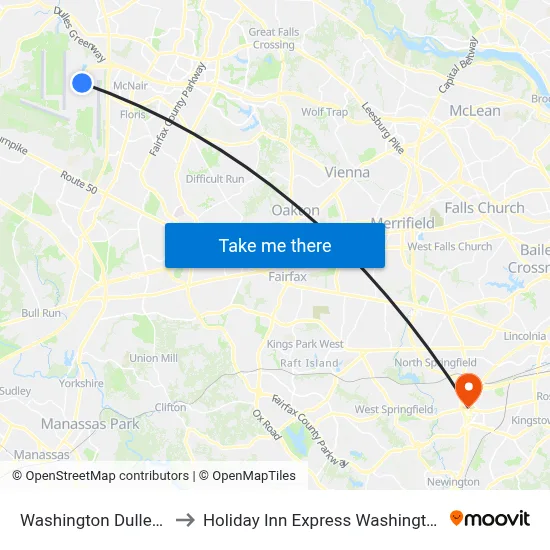Washington Dulles Airport (IAD) to Holiday Inn Express Washington Dc Sw - Springfield map