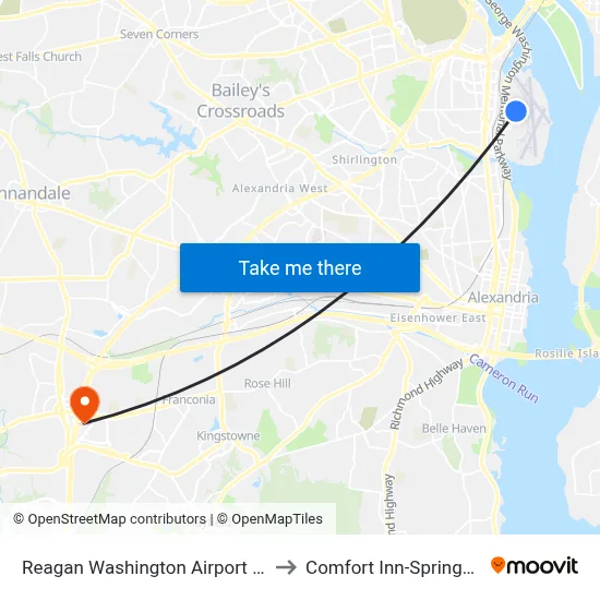 Reagan Washington Airport DCA to Comfort Inn-Springfield map