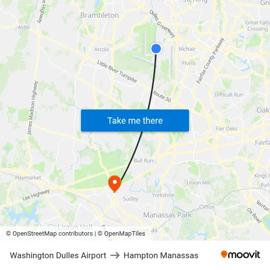 Washington Dulles Airport to Hampton Manassas map