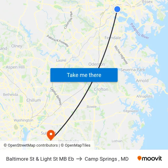 Baltimore St & Light St MB Eb to Camp Springs , MD map