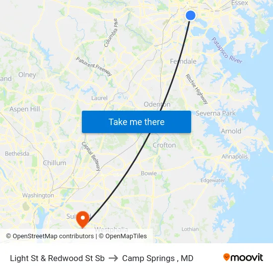 Light St & Redwood St Sb to Camp Springs , MD map