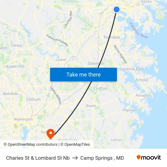 Charles St & Lombard St Nb to Camp Springs , MD map