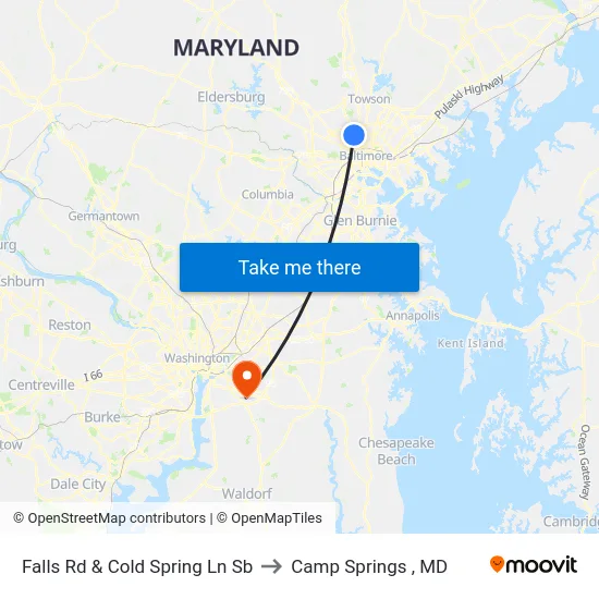 Falls Rd & Cold Spring Ln Sb to Camp Springs , MD map