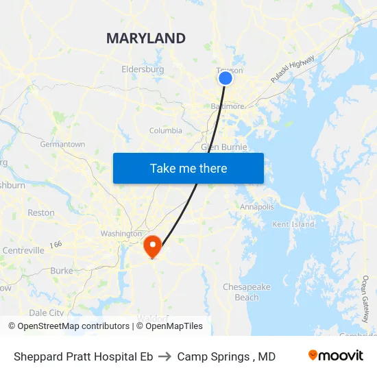 Sheppard Pratt Hospital Eb to Camp Springs , MD map