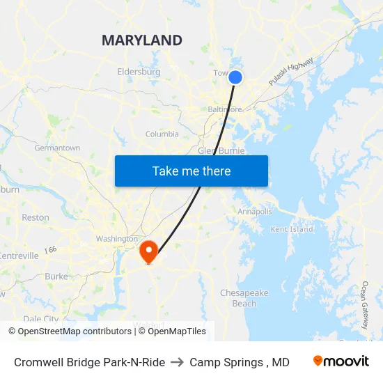 Cromwell Bridge Park-N-Ride to Camp Springs , MD map