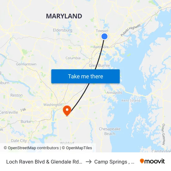Loch Raven Blvd & Glendale Rd Sb to Camp Springs , MD map