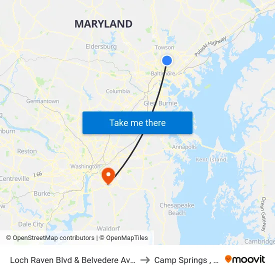 Loch Raven Blvd & Belvedere Ave Sb to Camp Springs , MD map