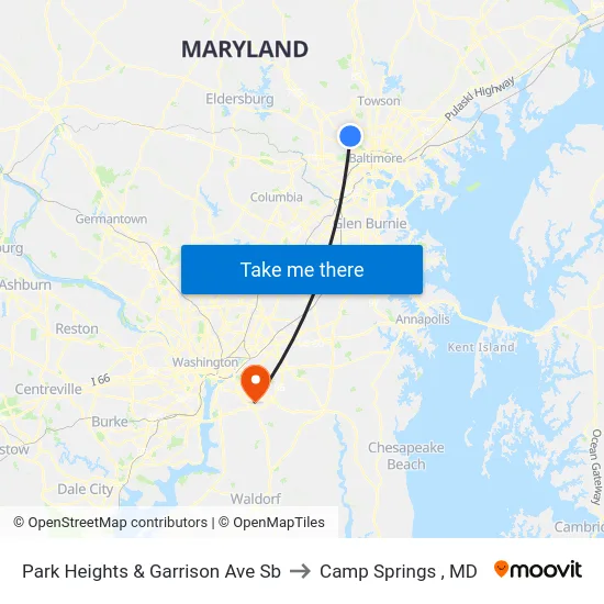 Park Heights & Garrison Ave Sb to Camp Springs , MD map