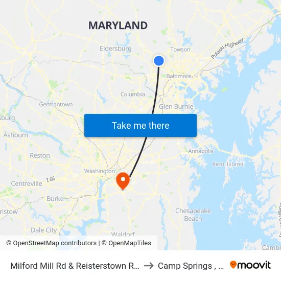 Milford Mill Rd & Reisterstown Rd Eb to Camp Springs , MD map