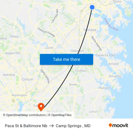 Paca St & Baltimore Nb to Camp Springs , MD map
