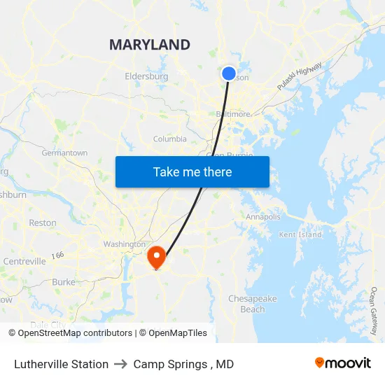 Lutherville Station to Camp Springs , MD map