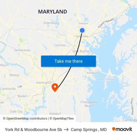 York Rd & Woodbourne Ave Sb to Camp Springs , MD map