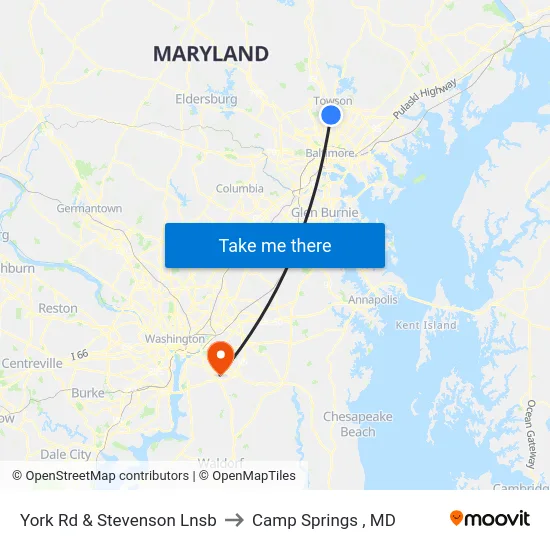 York Rd & Stevenson Lnsb to Camp Springs , MD map