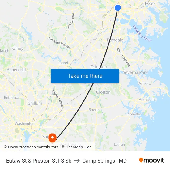 Eutaw St & Preston St FS Sb to Camp Springs , MD map