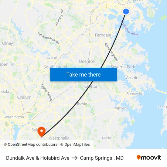 Dundalk Ave & Holabird Ave to Camp Springs , MD map