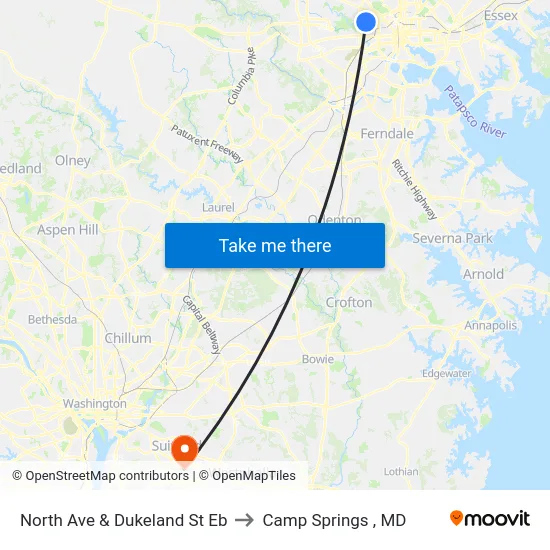 North Ave & Dukeland St Eb to Camp Springs , MD map