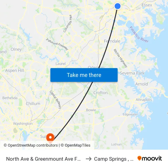 North Ave & Greenmount Ave FS Wb to Camp Springs , MD map