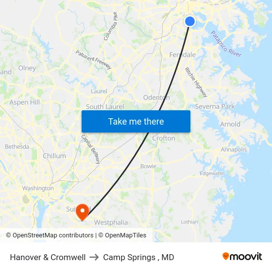 Hanover & Cromwell to Camp Springs , MD map