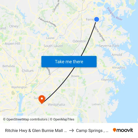 Ritchie Hwy & Glen Burnie Mall Nb to Camp Springs , MD map