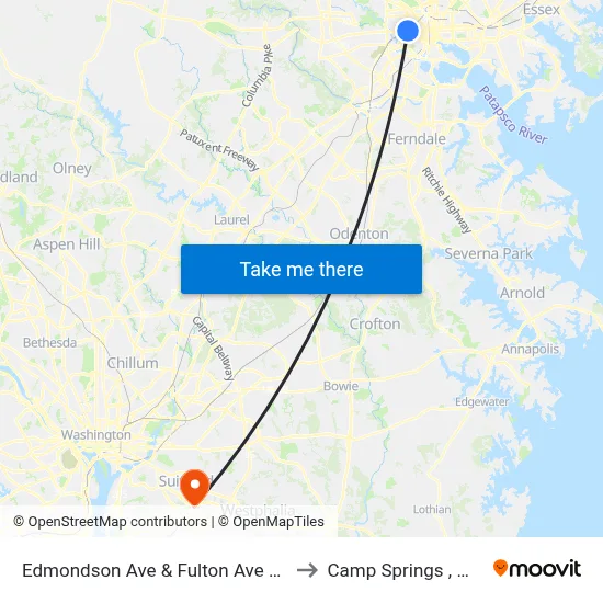 Edmondson Ave & Fulton Ave Eb to Camp Springs , MD map