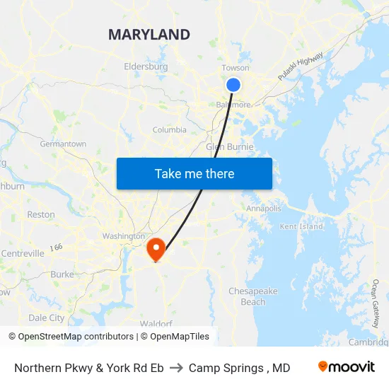 Northern Pkwy & York Rd Eb to Camp Springs , MD map