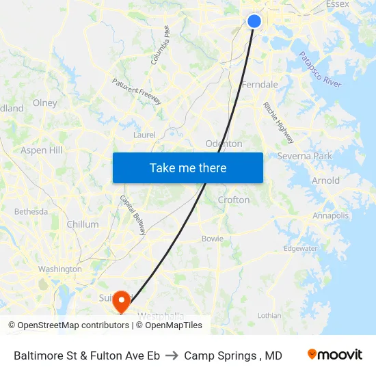 Baltimore St & Fulton Ave Eb to Camp Springs , MD map