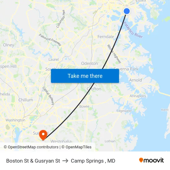 Boston St & Gusryan St to Camp Springs , MD map