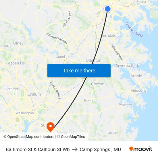Baltimore St & Calhoun St Wb to Camp Springs , MD map