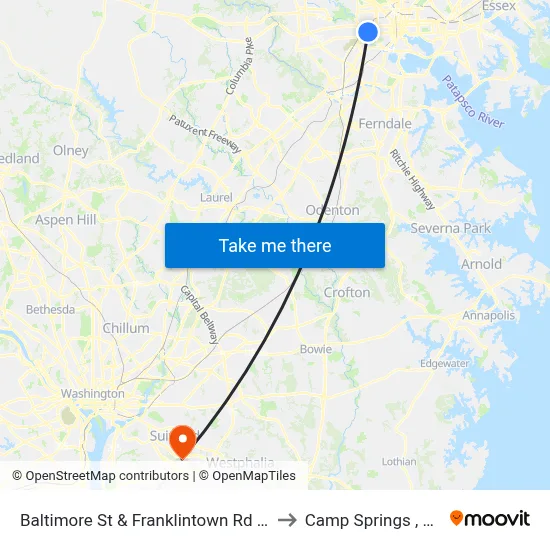 Baltimore St & Franklintown Rd Wb to Camp Springs , MD map