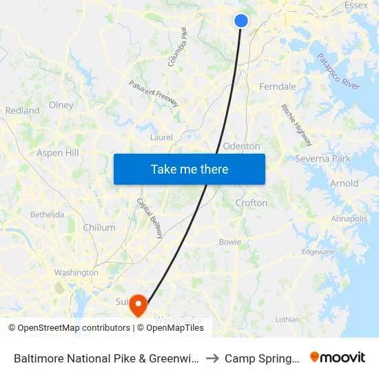 Baltimore National Pike & Greenwich Ave Wb to Camp Springs , MD map