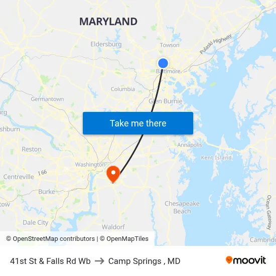 41st St & Falls Rd Wb to Camp Springs , MD map