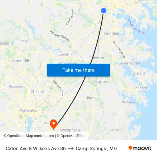 Caton Ave & Wilkens Ave Sb to Camp Springs , MD map