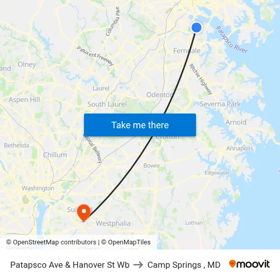 Patapsco Ave & Hanover St Wb to Camp Springs , MD map