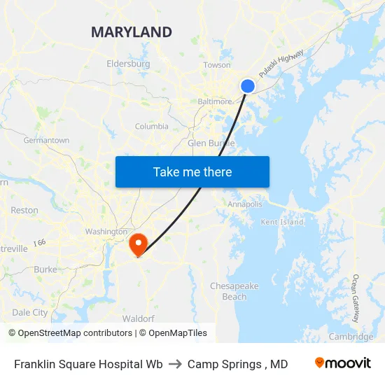 Franklin Square Hospital Wb to Camp Springs , MD map