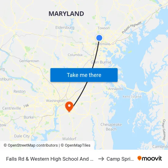 Falls Rd & Western High School And Polytechnic Institute Sb to Camp Springs , MD map