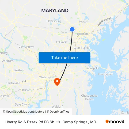 Liberty Rd & Essex Rd FS Sb to Camp Springs , MD map
