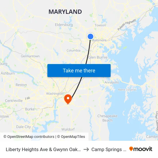 Liberty Heights Ave & Gwynn Oak Ave FS to Camp Springs , MD map